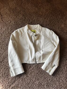 Charlotte Russe White Cropped Faux Leather Jacket